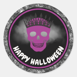 Paarse Schedel Koningin & Zwarte Glitter Halloween Ronde Sticker