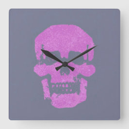 Paarse schedel vierkante klok