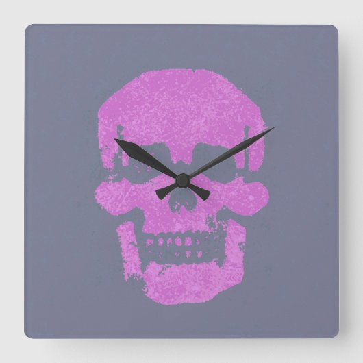 Paarse schedel vierkante klok (Voorkant)