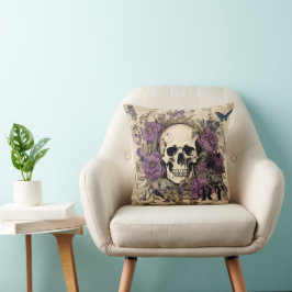 Paarse Schedelbloemen gepersonaliseerd monogram Kussen