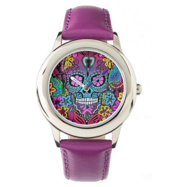 Paarse Schedelhorloge Horloge (Voorkant)