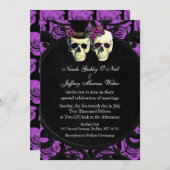 Paarse schedels bruid & bruidegom bruiloft uitnodi kaart (Voorkant / Achterkant)