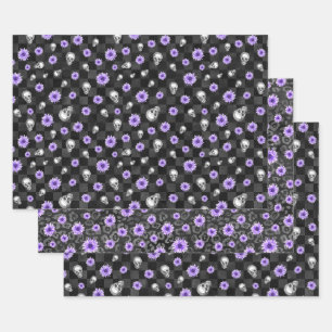 Paarse Schedels en Zonnebloem Serie Design 9 Inpakpapier Vel