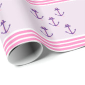 Paarse scheepsankers en roze strepen cadeaupapier (Rol Hoek)