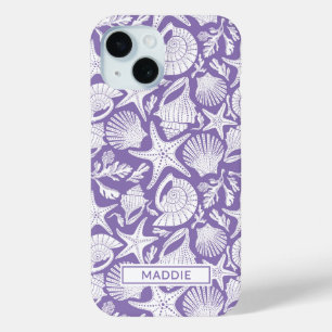 Paarse schelpen gepersonaliseerd iPhone 15 case