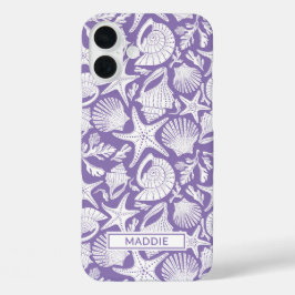 Paarse schelpen gepersonaliseerd iPhone 16 plus hoesje