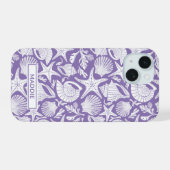 Paarse schelpen gepersonaliseerd iPhone 15 case (Achterkant horizontaal)