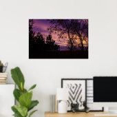 Paarse schemering hemel boom silhouet poster (Thuiskantoor)
