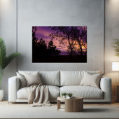 Paarse schemering hemel boom silhouet poster