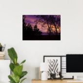 Paarse schemering Sky Tree Silhouet Poster (Thuiskantoor)