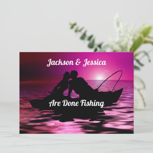 Paarse schemerlicht "Gedaan Vist"sparen de Datum Save The Date (Staand voorkant)