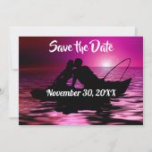 Paarse schemerlicht "Gedaan Vist"sparen de Datum Save The Date (Achterkant)