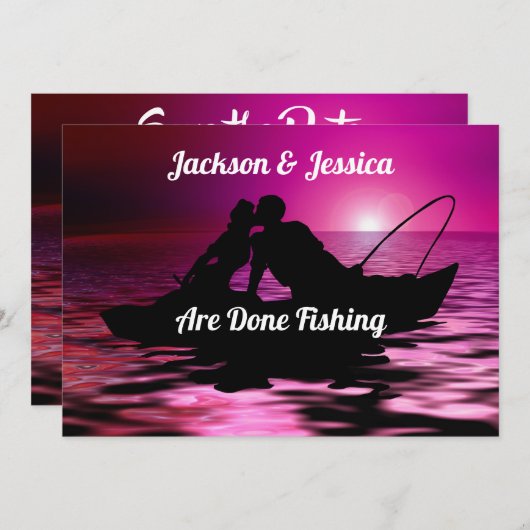 Paarse schemerlicht "Gedaan Vist"sparen de Datum Save The Date (Voorkant / Achterkant)