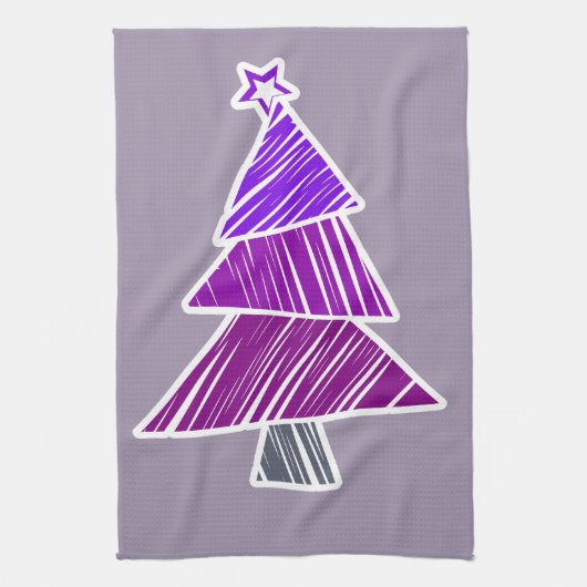 Paarse Schetsachtige Kerstboom Handdoek