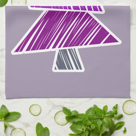 Paarse schetsmatige kerstboom handdoek (Gevouwen)