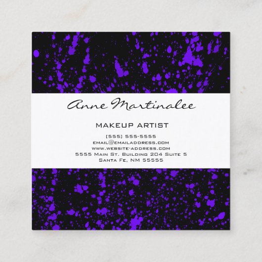 Paarse schilderplaat op zwart vierkante visitekaartje (Achterkant)