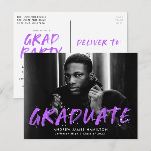 Paarse schilderplaatfotograafpartij uitnodiging briefkaart (Voorkant / Achterkant)