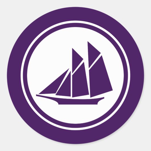 Paarse Schooner Zeilboot Ronde Stickers (Voorkant)
