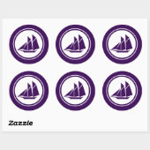 Paarse Schooner Zeilboot Ronde Stickers (Vel)