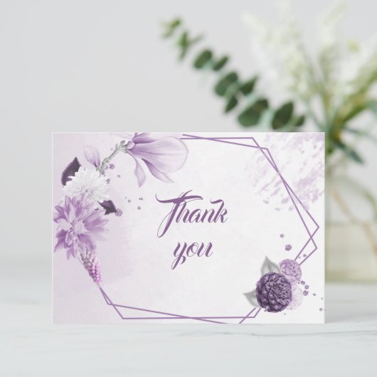 paarse schoppen bloemen geometrisch dank je kaart (Staand voorkant)