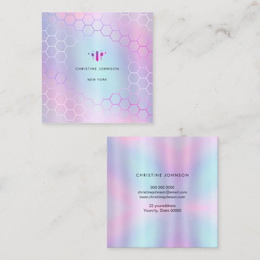 paarse schoppen van honingraathexagonen vierkante visitekaartje (Voorkant / Achterkant)