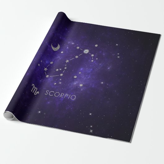 Paarse Schorpioen van dierenriem | Kosmische Astro Cadeaupapier (Uitgerold)