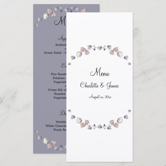 Paarse Schotse heide bruiloft Menu (Voorkant / Achterkant)