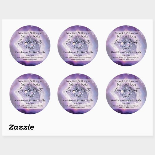Paarse Schrift Fles Kaars Pot Productlabel Ronde Sticker (Vel)