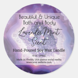 Paarse Schrift Fles Kaars Pot Productlabel Ronde Sticker
