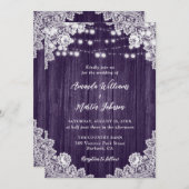 Paarse Schuur Hout Bloemen Kant String Lights Wedd Kaart (Voorkant / Achterkant)
