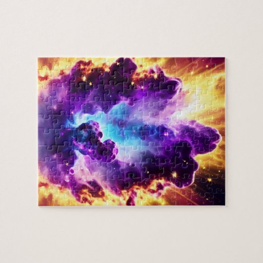 Paarse sciencefiction galactische explosie in de l legpuzzel (Horizontaal)