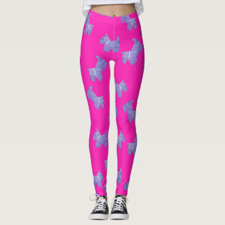 Paarse Scottie Terrier roze achtergrond Leggings