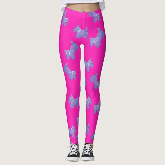 Paarse Scottie Terrier roze achtergrond Leggings (Voorkant)
