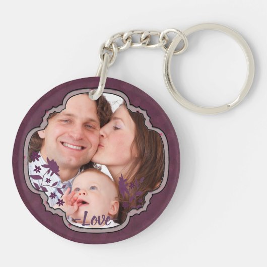 Paarse scrapbook Decorative Custom Photo Sleutelhanger (Achterkant)