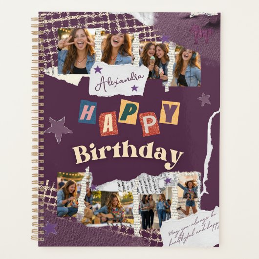 Paarse scrapbook geboortefoto-collage planner (Voorkant)