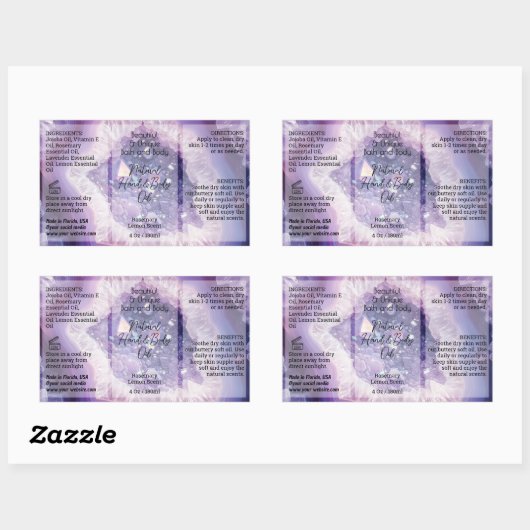 Paarse Script Bottle Label 4oz Oil Dropper Product (Vel)