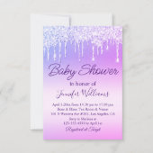 paarse script druppelen glitters meisje baby showe kaart (Voorkant)