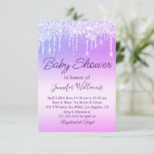paarse script druppelen glitters meisje baby showe kaart (Staand voorkant)