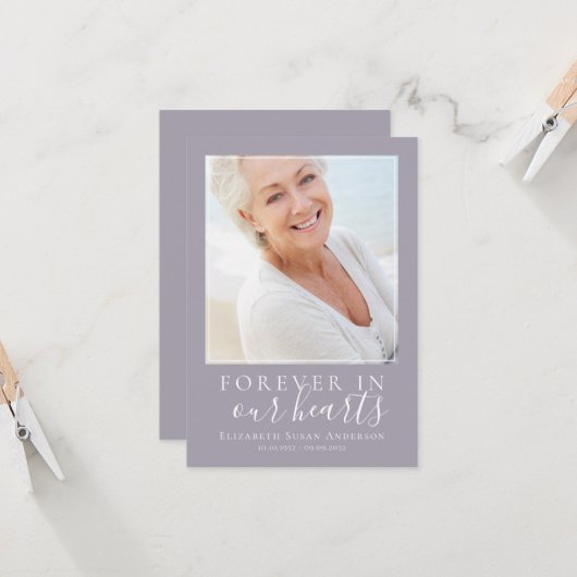 Paarse script foto begrafenis sympathie dank u kaart (Voorkant / Achterkant in situ)