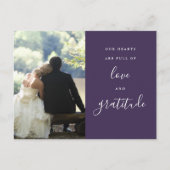 Paarse Script Foto Huwelijk Bedankt Briefkaart (Voorkant)