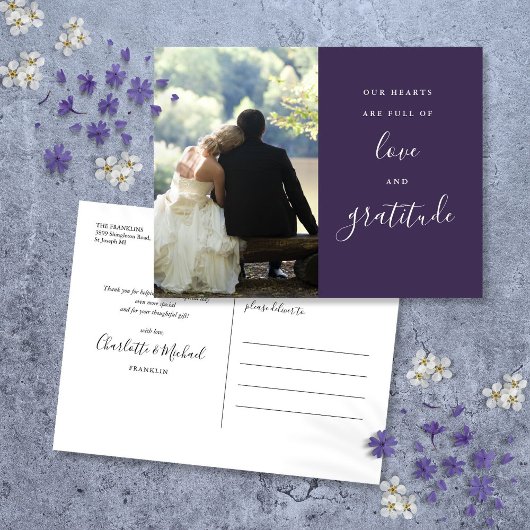 Paarse Script Foto Huwelijk Bedankt Briefkaart