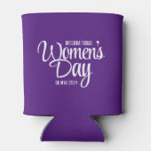 Paarse Script Internationale Vrouwendag 8 maart Blikjeskoeler (Achterkant)
