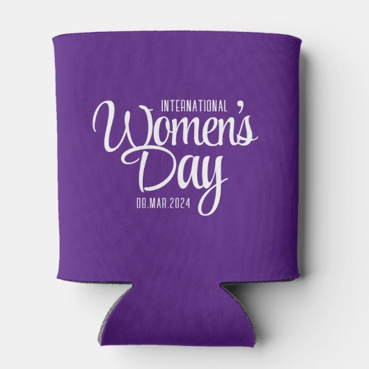 Paarse Script Internationale Vrouwendag 8 maart Blikjeskoeler (Achterkant)