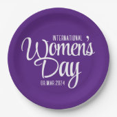 Paarse Script Internationale Vrouwendag 8 maart Papieren Bordje (Voorkant)
