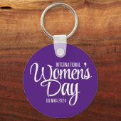 Paarse Script Internationale Vrouwendag 8 maart Sleutelhanger (Achterkant)