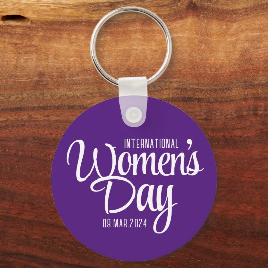 Paarse Script Internationale Vrouwendag 8 maart Sleutelhanger (Achterkant)
