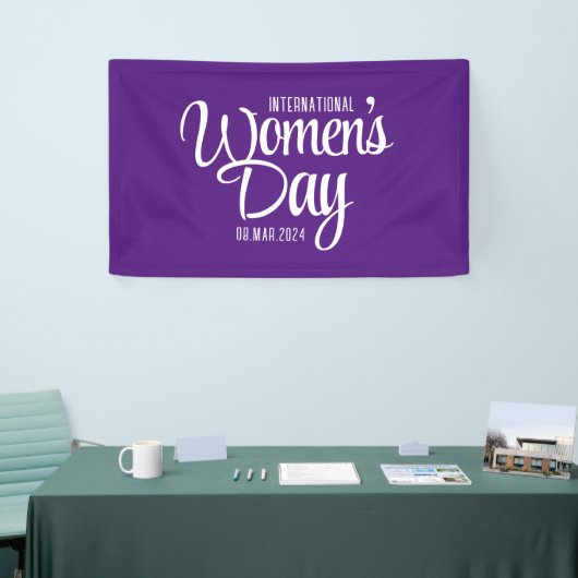 Paarse Script Internationale Vrouwendag 8 maart Spandoek (Beurs)
