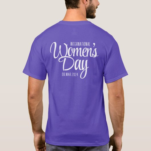 Paarse Script Internationale Vrouwendag 8 maart T-shirt (Achterkant)