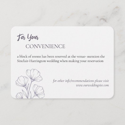 Paarse Script Line Art Details Card Informatiekaartje (Voorkant)