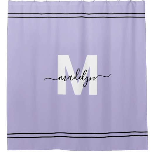 Paarse Script Monogram Naam Douchegordijn (Voorkant)